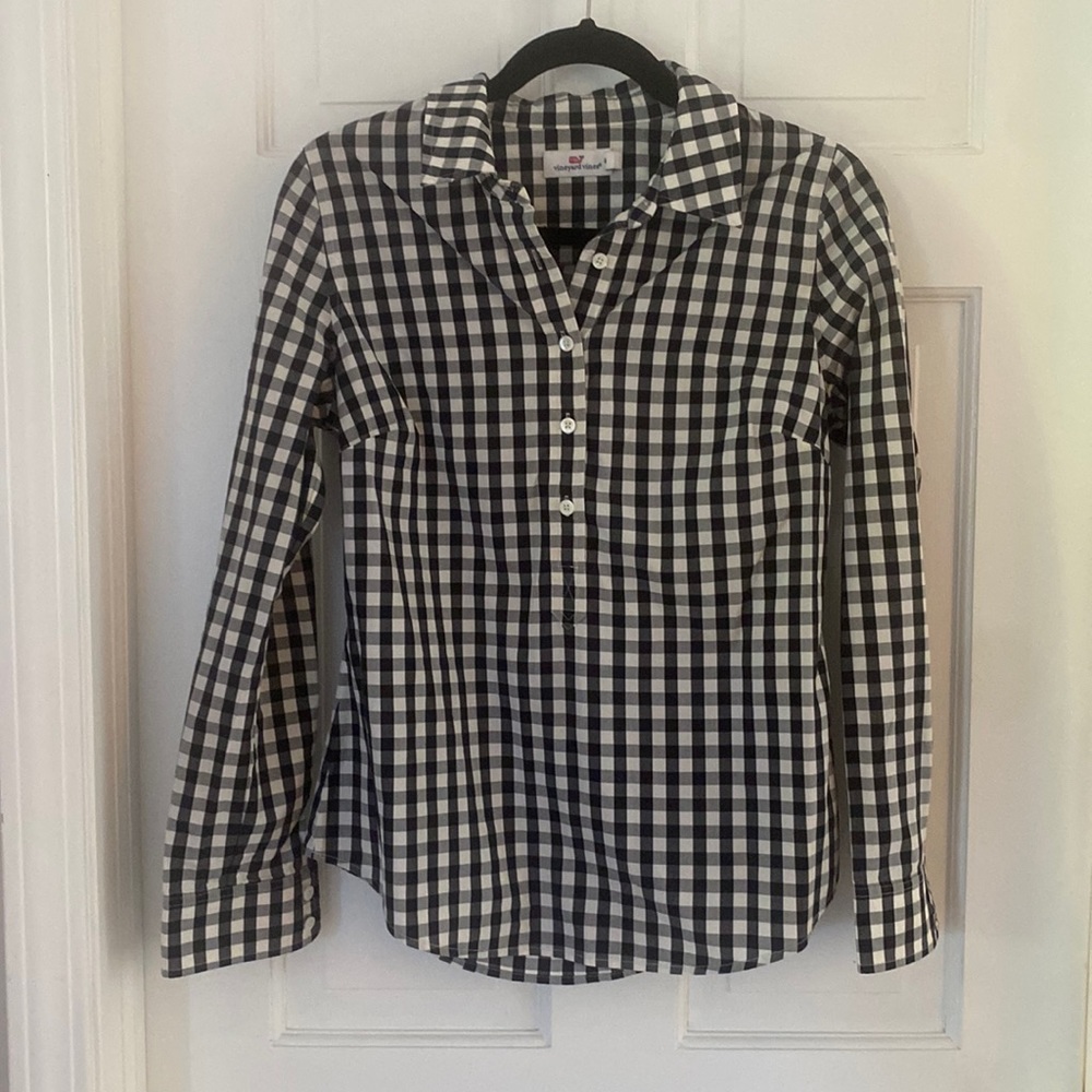 Vineyard Vines Black and White Plaid Blouse 6